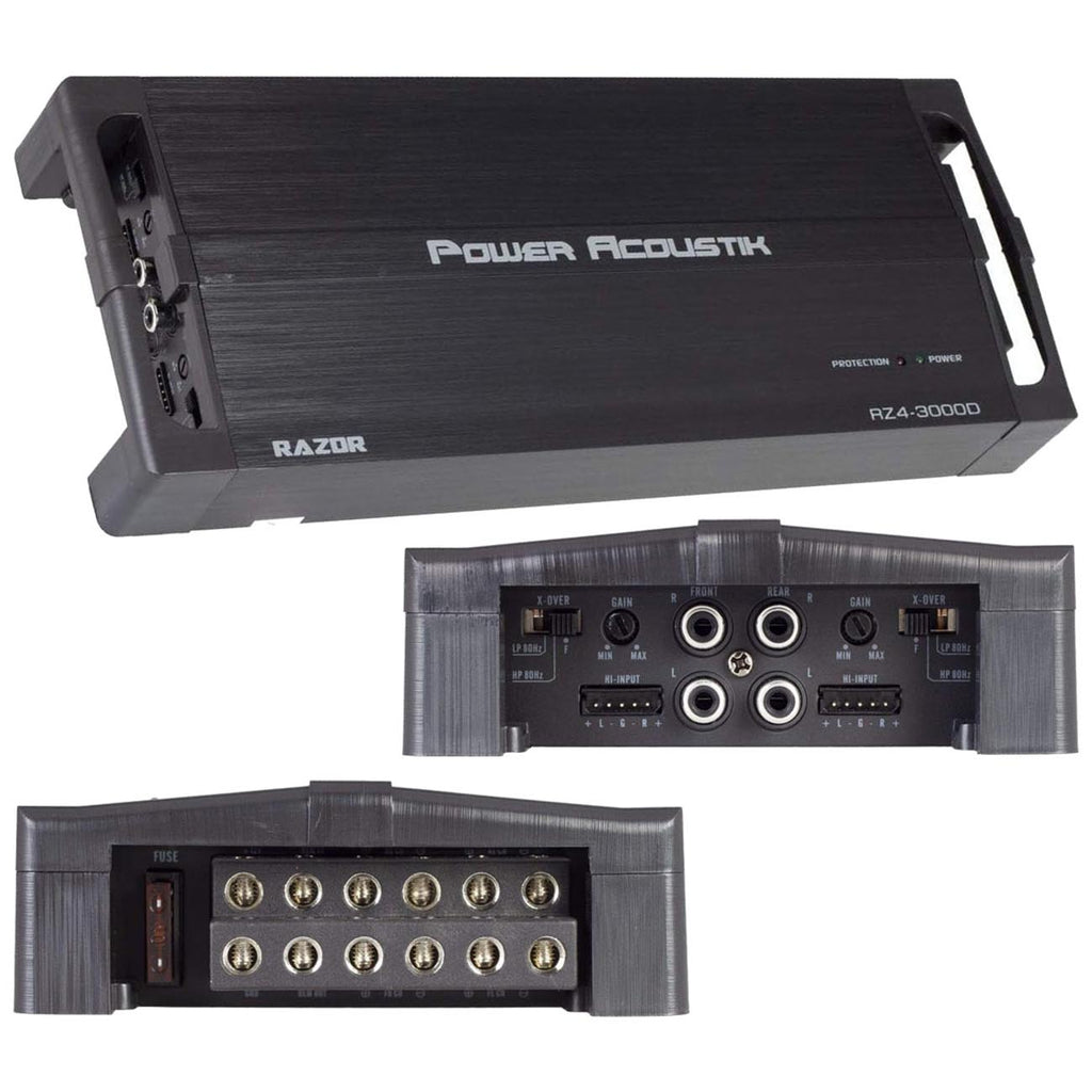 Power Acoustik RZ43000D 4-Channel Compact Car Amplifier – 1500W RMS / 3000W Max