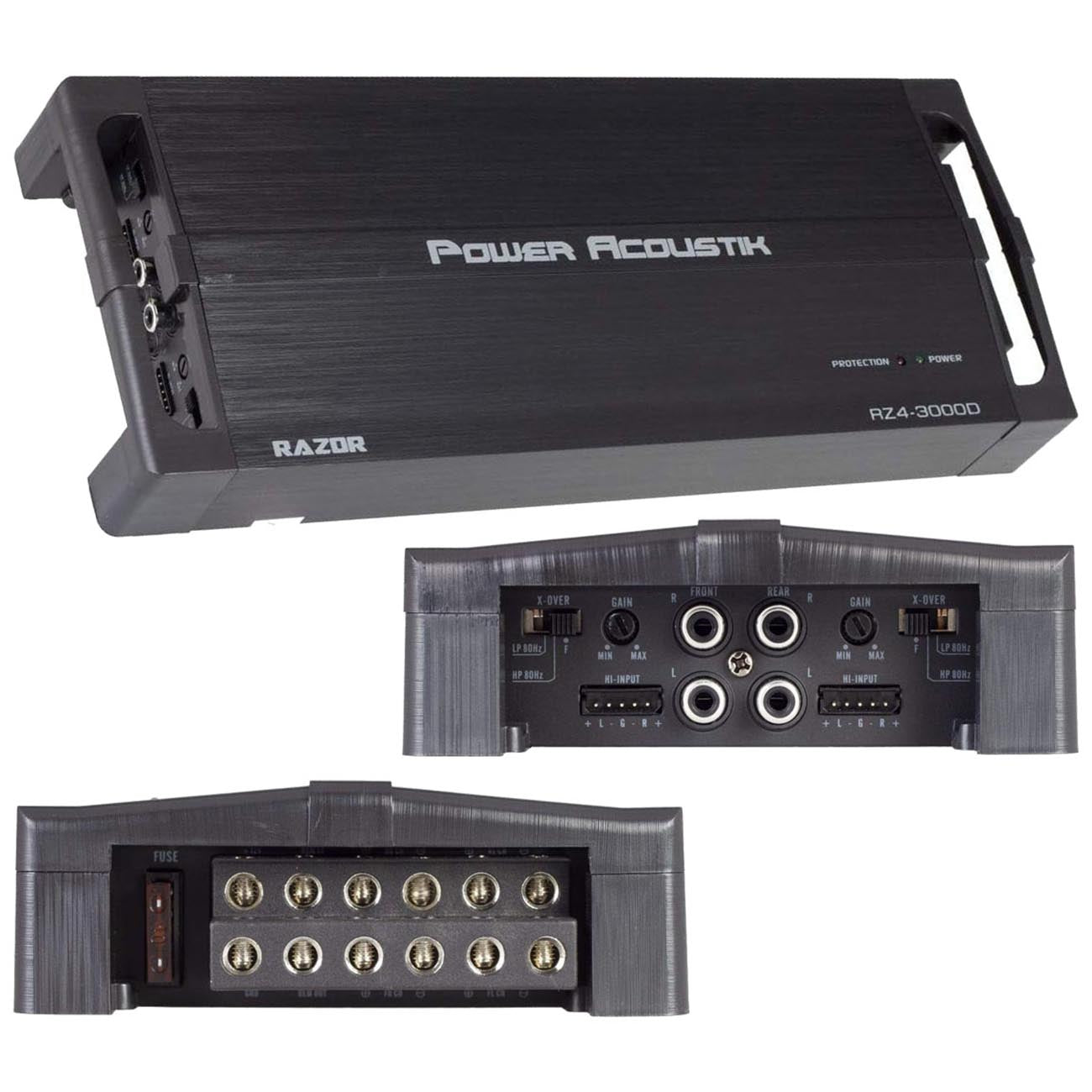 Power Acoustik RZ43000D 4-Channel Compact Car Amplifier – 1500W RMS / 3000W Max
