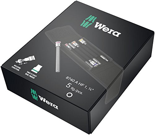 Wera - 5003345001 5Piece 100mm Long 1/4" Sq. Drive Holding Function Hex Socket Set, 003345