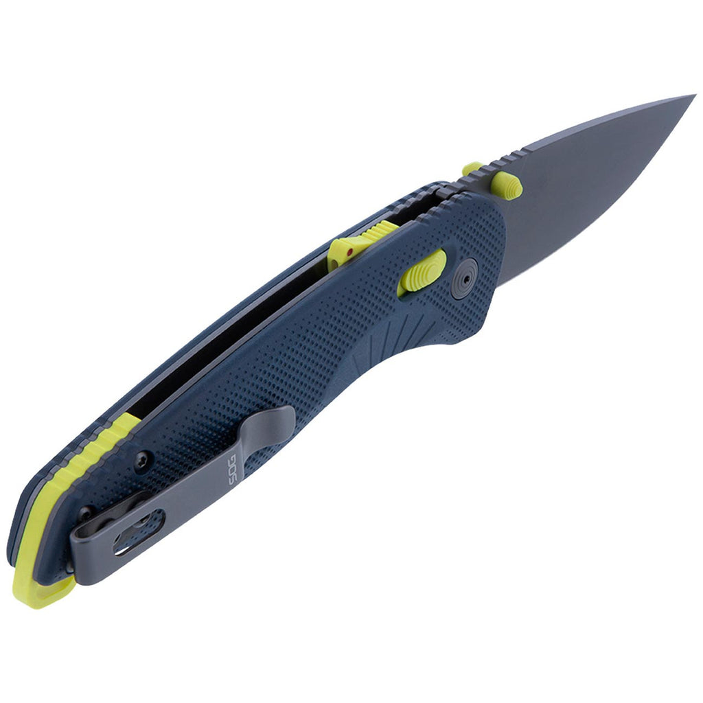 SOG Aegis AT Ambidextrous Outdoor Pocket Easy to Carry Folding Knives | CRYO D2 Stainless Steel Blade | AT-XR Lock, Indigo/Acid