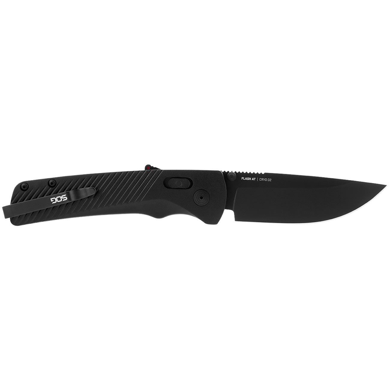 SOG Flash AT Daily Carry Ambidextrous Straight Pocket Folding Knife | Ergonomic Handle & Deep-Carry Clip | D2 Steel Blade, Blackout