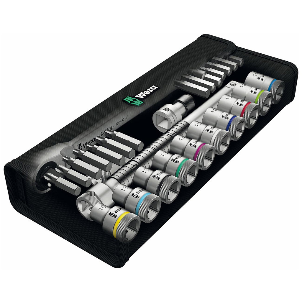Wera 05004078001 8100 SC 8 Zyklop Metal Ratchet Set with Switch Lever, 1/2" Drive, Metric, 28 Pieces