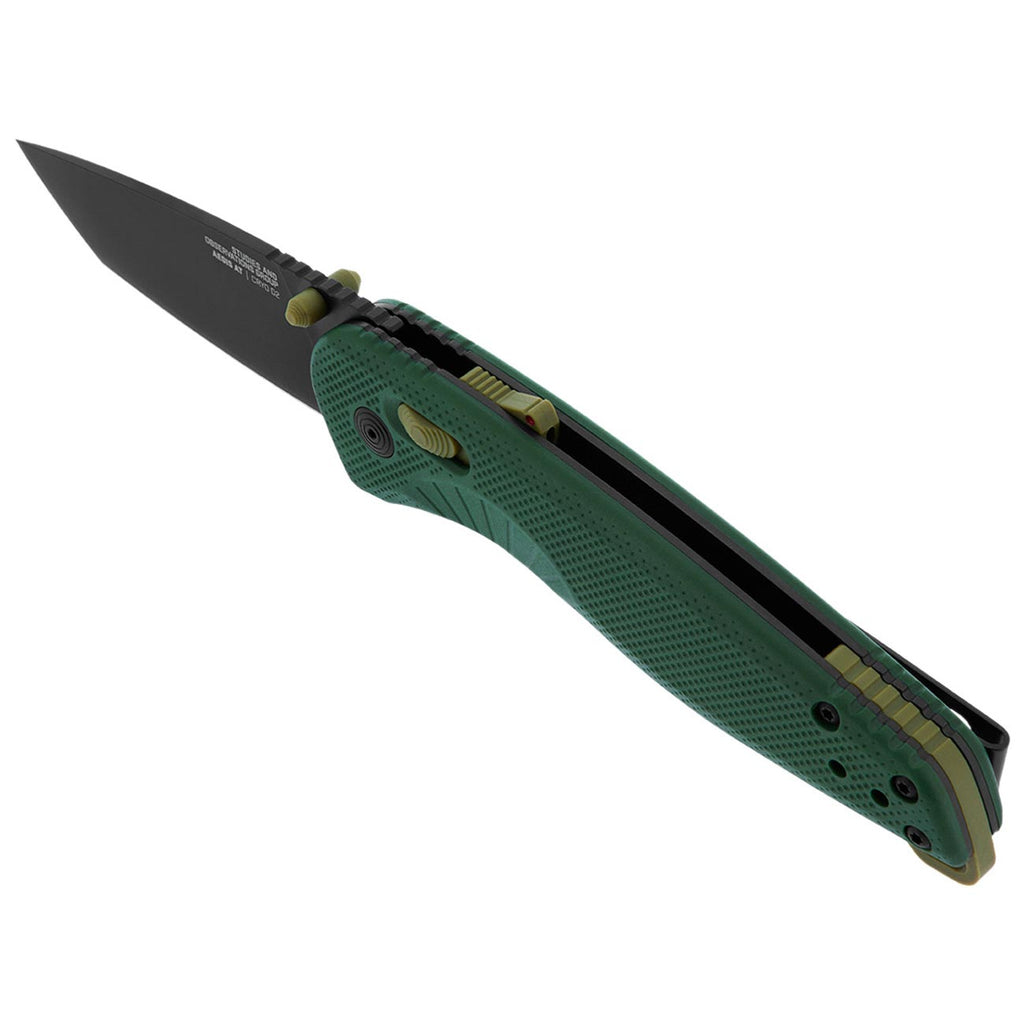 SOG Aegis at Tanto Outdoor Pocket Folding Opening Knife, Ambidextrous at-XR Lock with Ergonomic Handle, D2 Steel Blade, Built-in Blade Locking Safety and Spine-Mounted Safety System, Forest & Moss