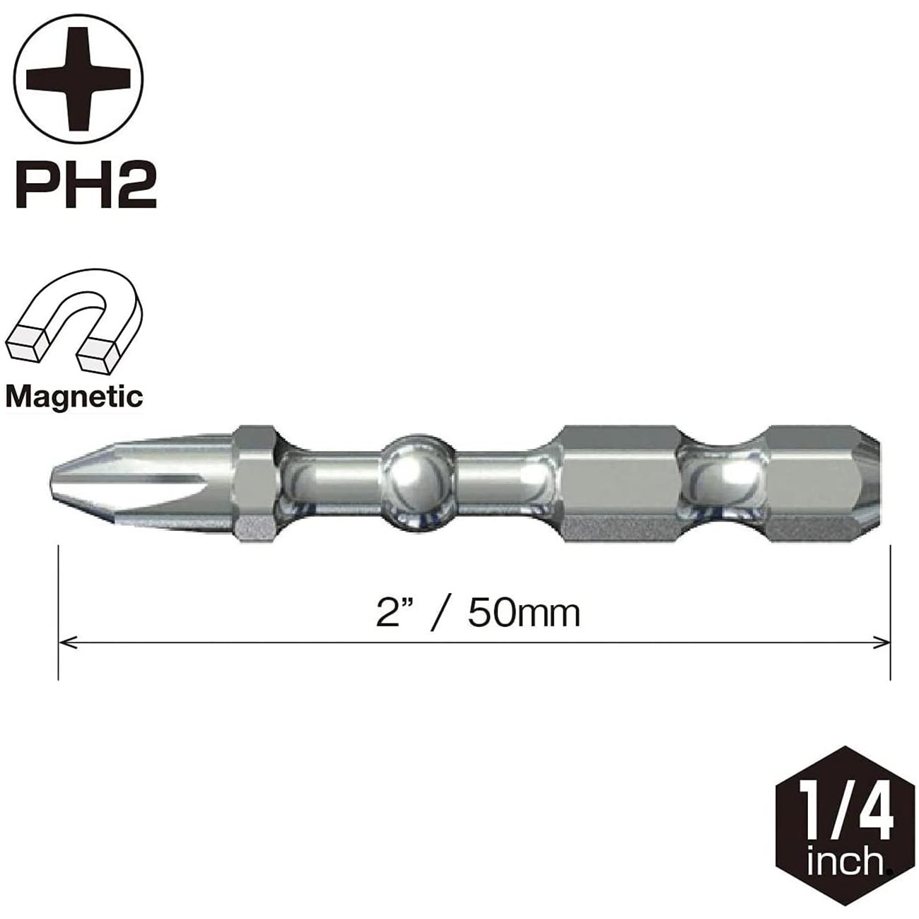 VESSEL IMPACT BAL Torsion Bit +2x50 (2") 15PC. (Case) No.IBPH250P15T Made in Japan by VESSEL
