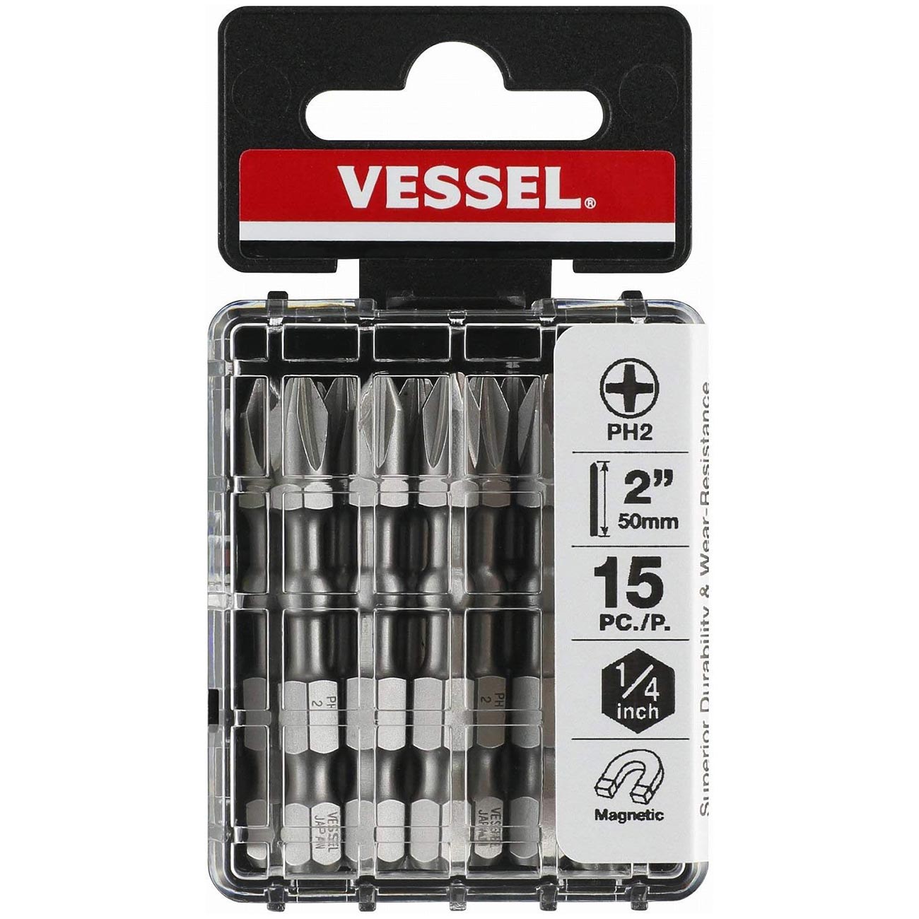 VESSEL IMPACT BAL Torsion Bit +2x50 (2") 15PC. (Case) No.IBPH250P15T Made in Japan by VESSEL