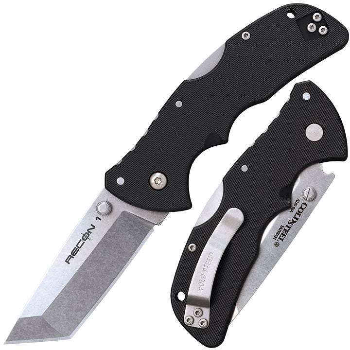 Cold Steel Mini Recon 1 3" AUS10A Tanto Point Blade 4" GFN Handle Folding Knife w/Tri-Ad Lock, Ambidextrous Pocket/Belt Clip