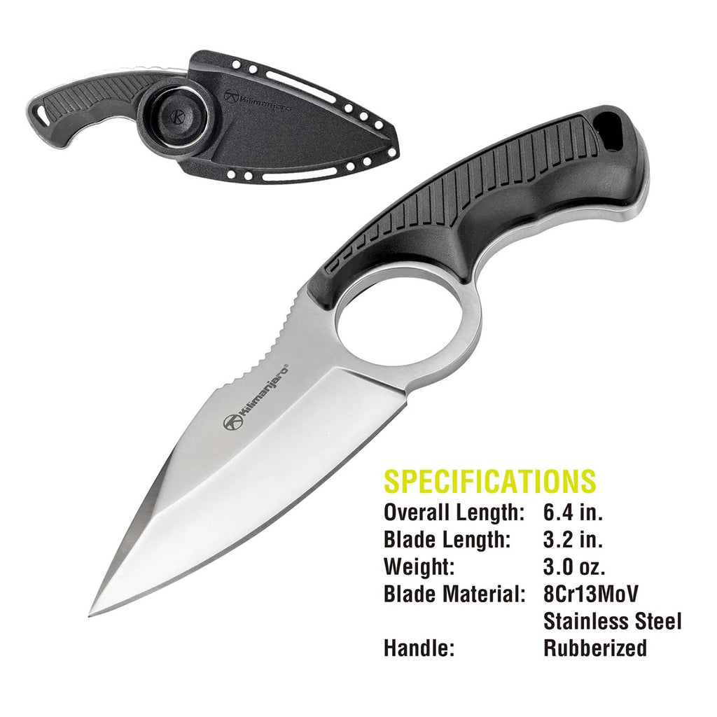 Kilimanjaro Stretta 910106 6.75" Drop Point Neck Knife – Fixed Blade EDC Knife with Sheath, Compact Outdoor Utility Knife