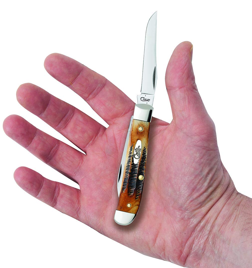 Case WR XX Pocket Knife Burnt 6.5 Bonestag Wharncliffe Mini Trapper Item #65305 - (6.5207W SS) - Length Closed: 3 1/2 Inches