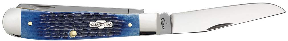 W. R. Case & Sons Blue Bone Trapper Pocket Knife CASE2800 – Peach Seed Jig 2-Blade Tru-Sharp Stainless Steel Folding EDC