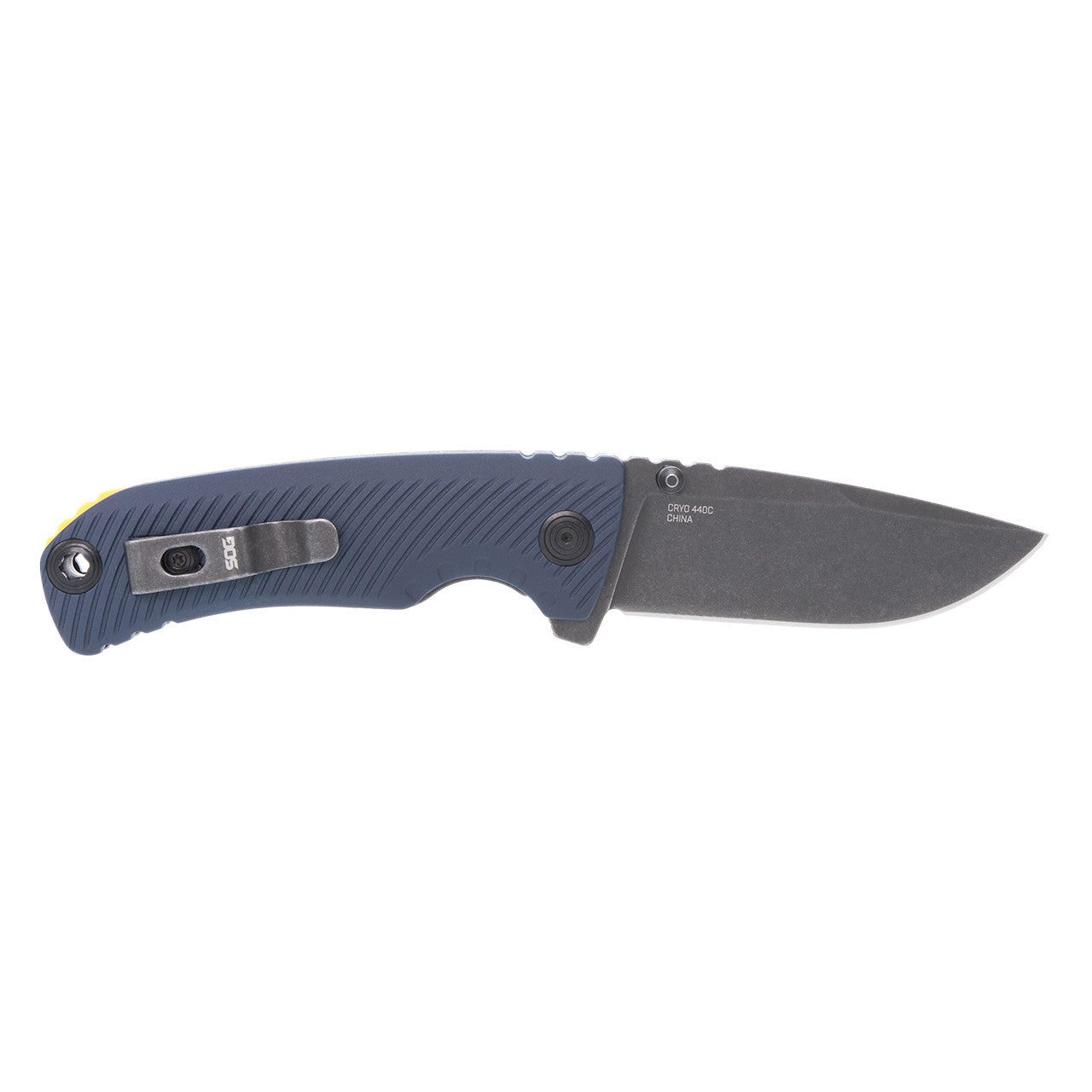 SOG Tellus ATK Outdoor Assisted Opening Frame Lock Folding Knife| Ambidextrous GRN Handle | CRYO 440C Stainless Steel Blade | Adjustable Belt Clip, Squid Ink/Yellow