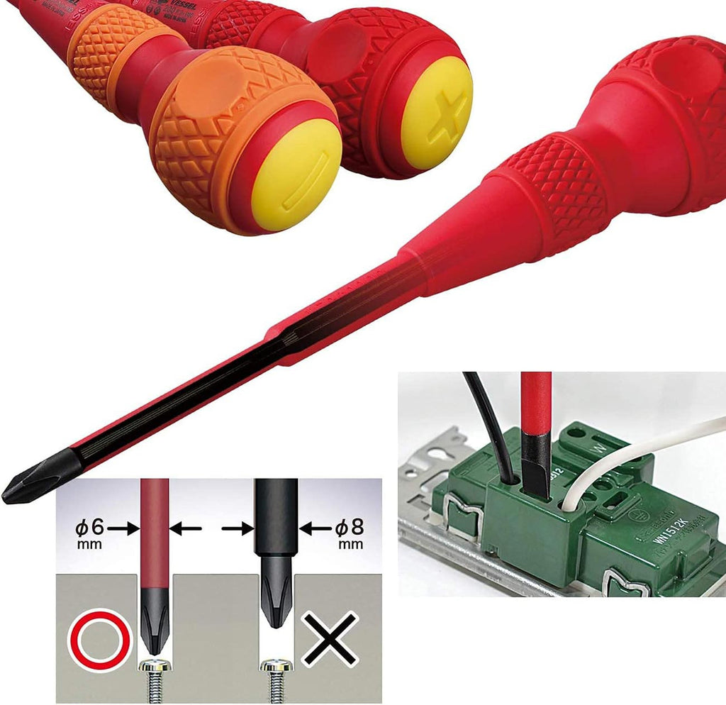 VESSEL BALL GRIP Insulated Screwdriver 5PC. Set No.2005PBU made in Japan by VESSEL
