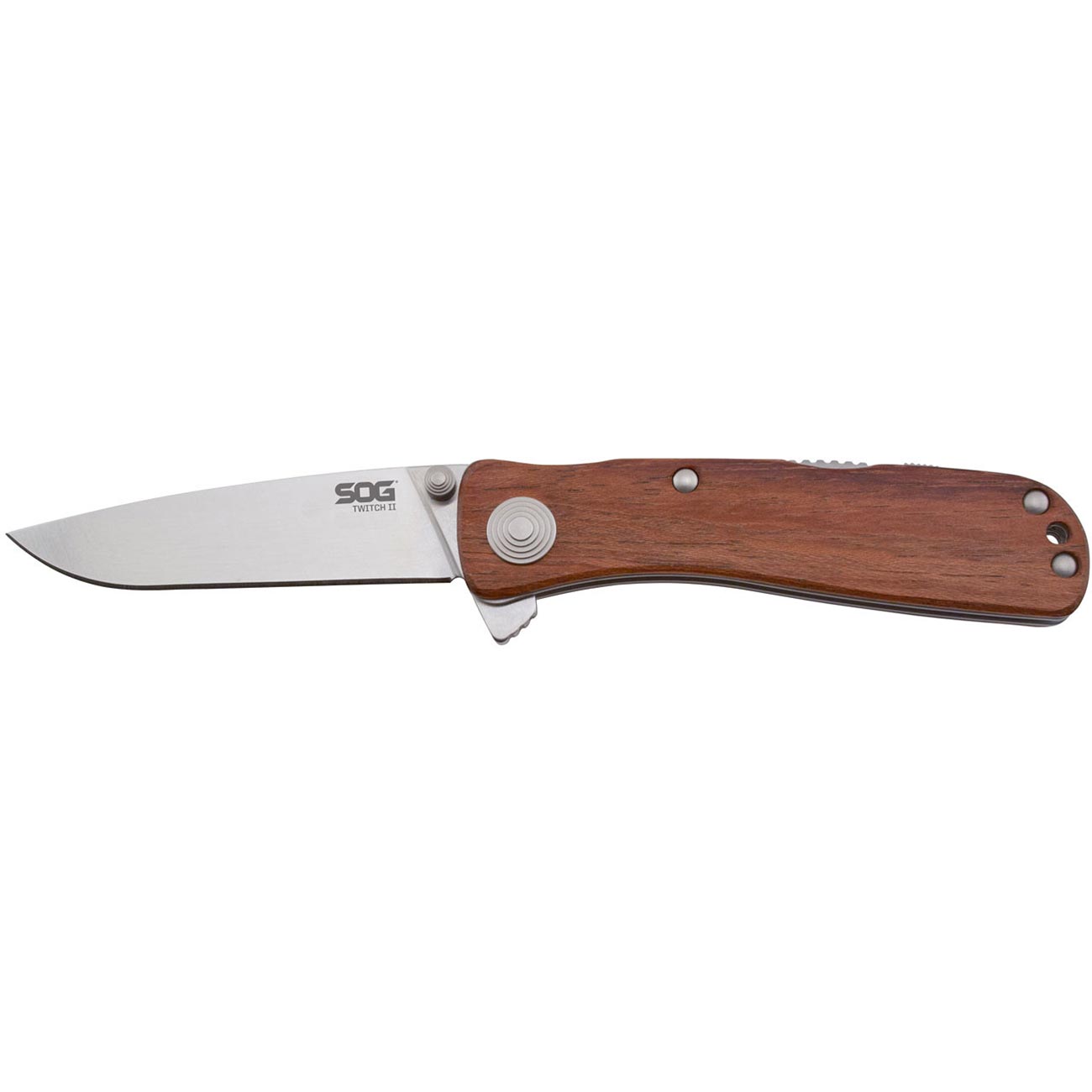 SOG Twitch ll Drop Point Pocket Knife - SOG Assisted Technology EDC Knife with 2.65 Inch Stainless Steel Blade and Wood Handle- Satin (TWI17-CP)
