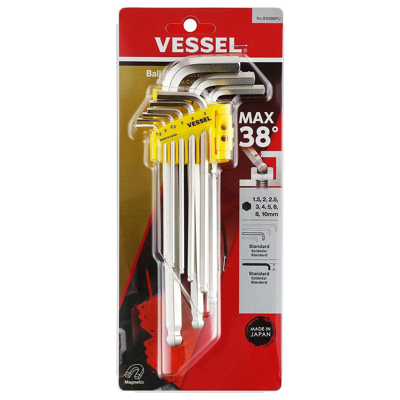 VESSEL Ball Point Hex L-Key Wrench 9PC. Set No.8309BPU 8309BPU