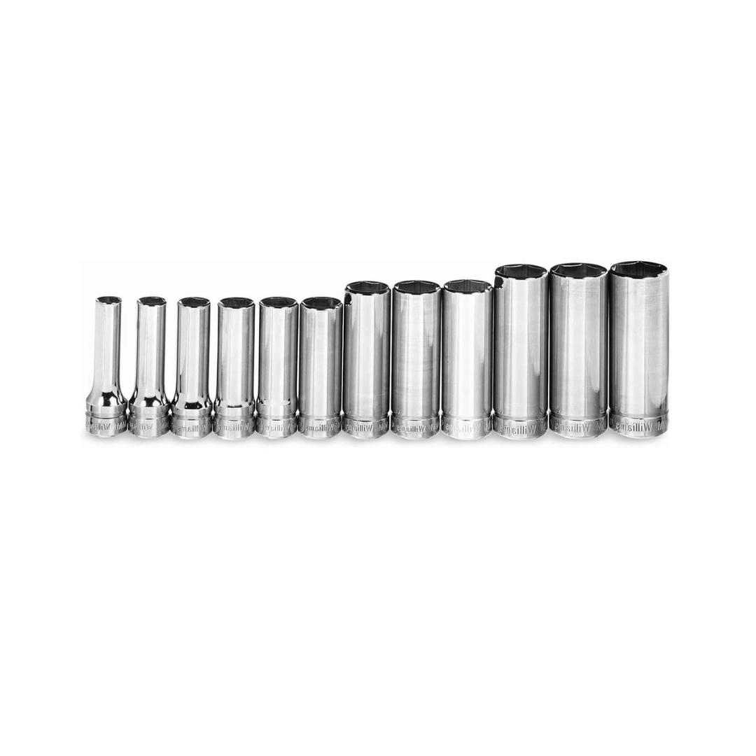Williams JHWMSBD12HRC SUPERTORQUE 12-Piece 3/8-Inch Drive Deep Metric 6 Point Socket Set (Range: 8mm - 19mm), High-Polished Chrome Finish, Designed for Maximum Engagement on 6-Point Fasteners