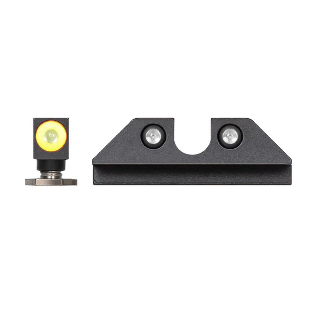 Night Fision Tritium Night Sight Set Compatible with Glock 17/17L/19/22-28/31-35/37-39/45, Yellow Front Ring, U Notch Black Rear Rings