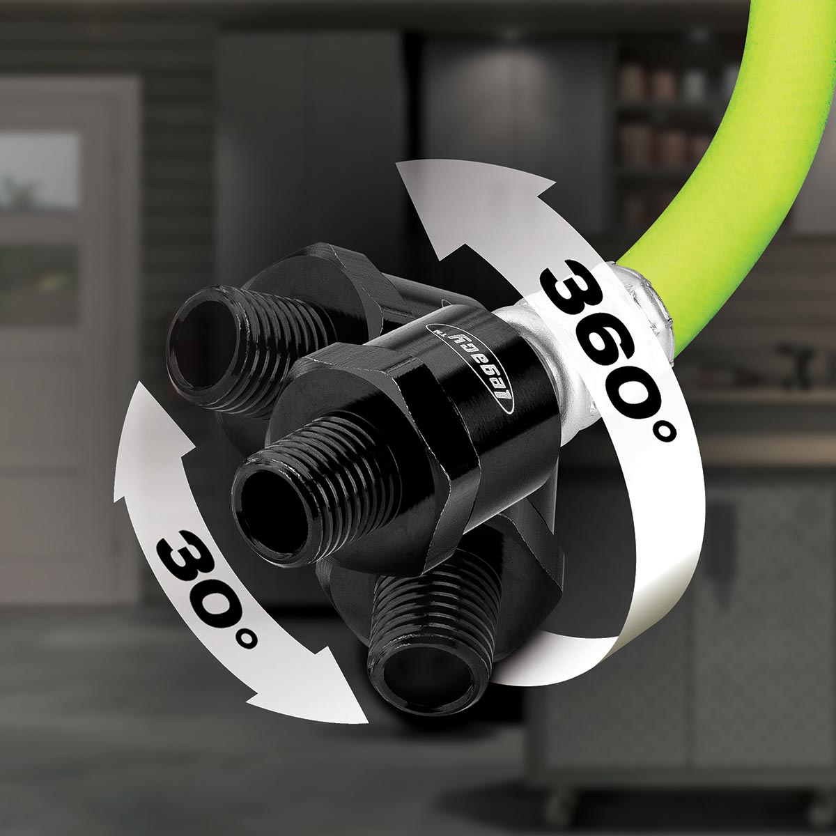 Flexzilla Swivel Whip Air Hose, 3/8 in. x 4 ft. (1/4" MNPT Ball Swivel x 1/4" FNPT Ends), Heavy Duty, Lightweight, Hybrid, ZillaGreen - HFZ3804YW2B