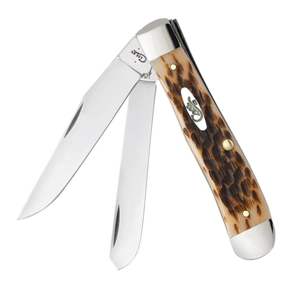 Case WR XX Pocket Knife Amber Bone Trapper Peachseed Jig W/Clip Item #6540 - (6254C SS) - Length Closed: 4 1/8 Inches