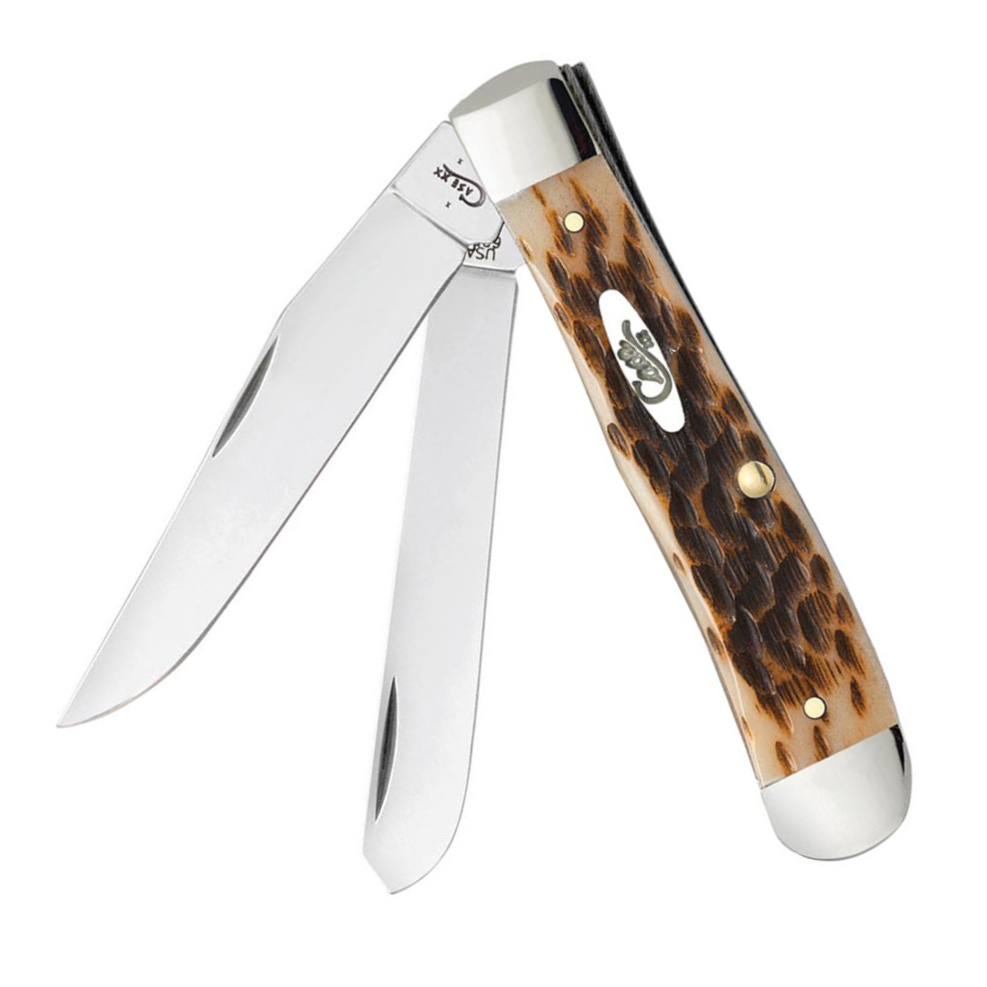Case WR XX Pocket Knife Amber Bone Trapper Peachseed Jig W/Clip Item #6540 - (6254C SS) - Length Closed: 4 1/8 Inches