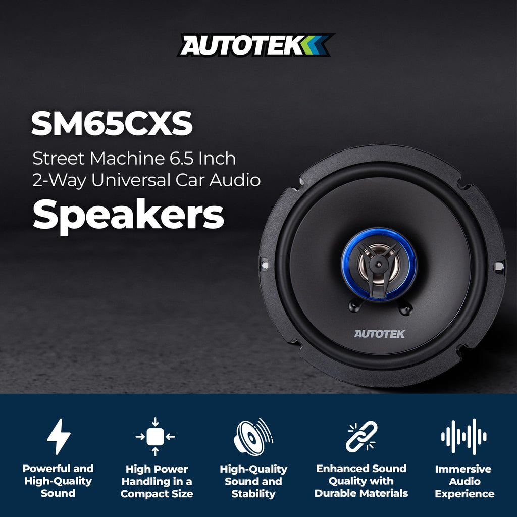 Autotek Street Machine 6.5" 2-Way Shallow Car Audio Coaxial Speakers with Neo Mylar Soft Dome Tweeters for Crystal Clear Sound & Poly Cones, Pair