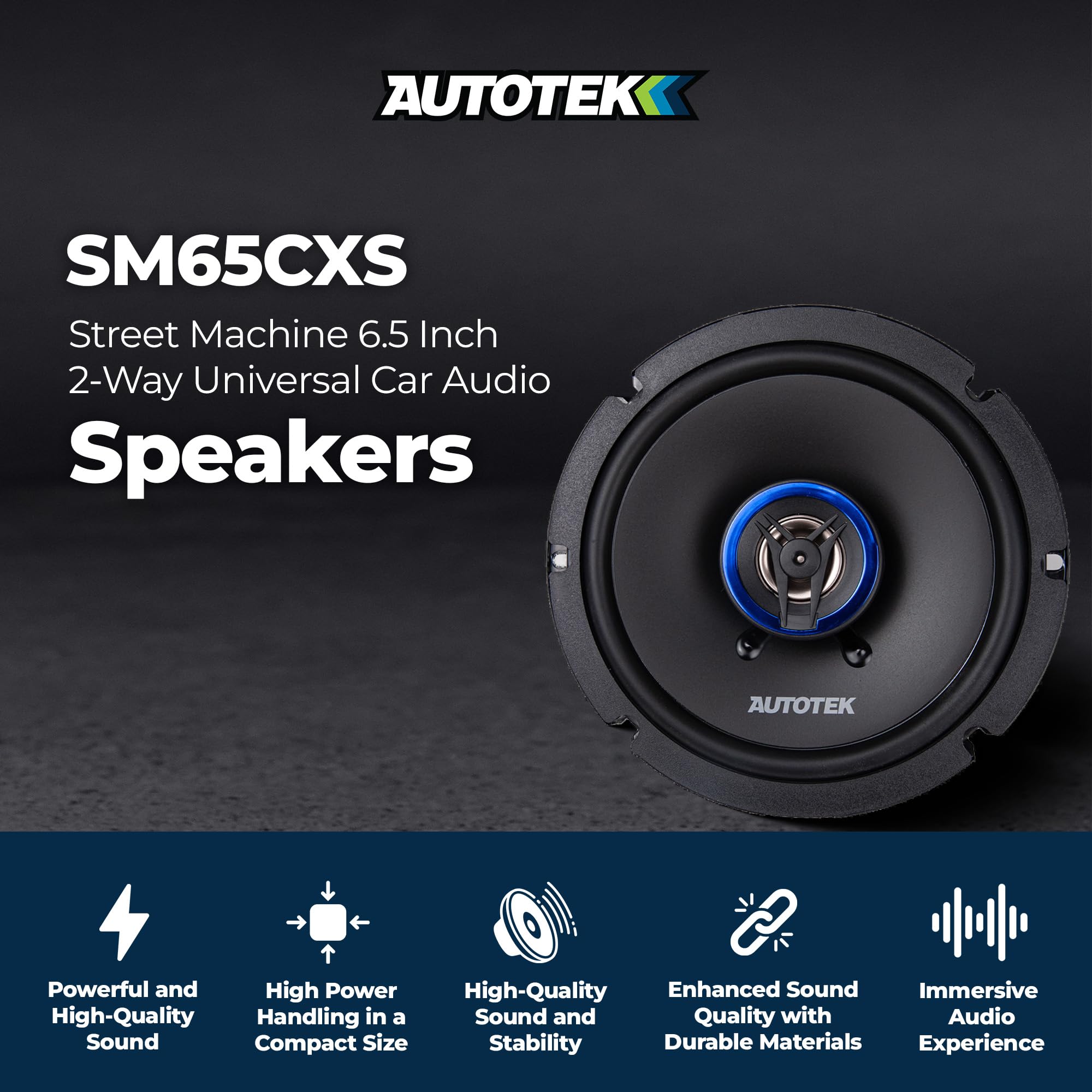 Autotek Street Machine 6.5" 2-Way Shallow Car Audio Coaxial Speakers with Neo Mylar Soft Dome Tweeters for Crystal Clear Sound & Poly Cones, Pair