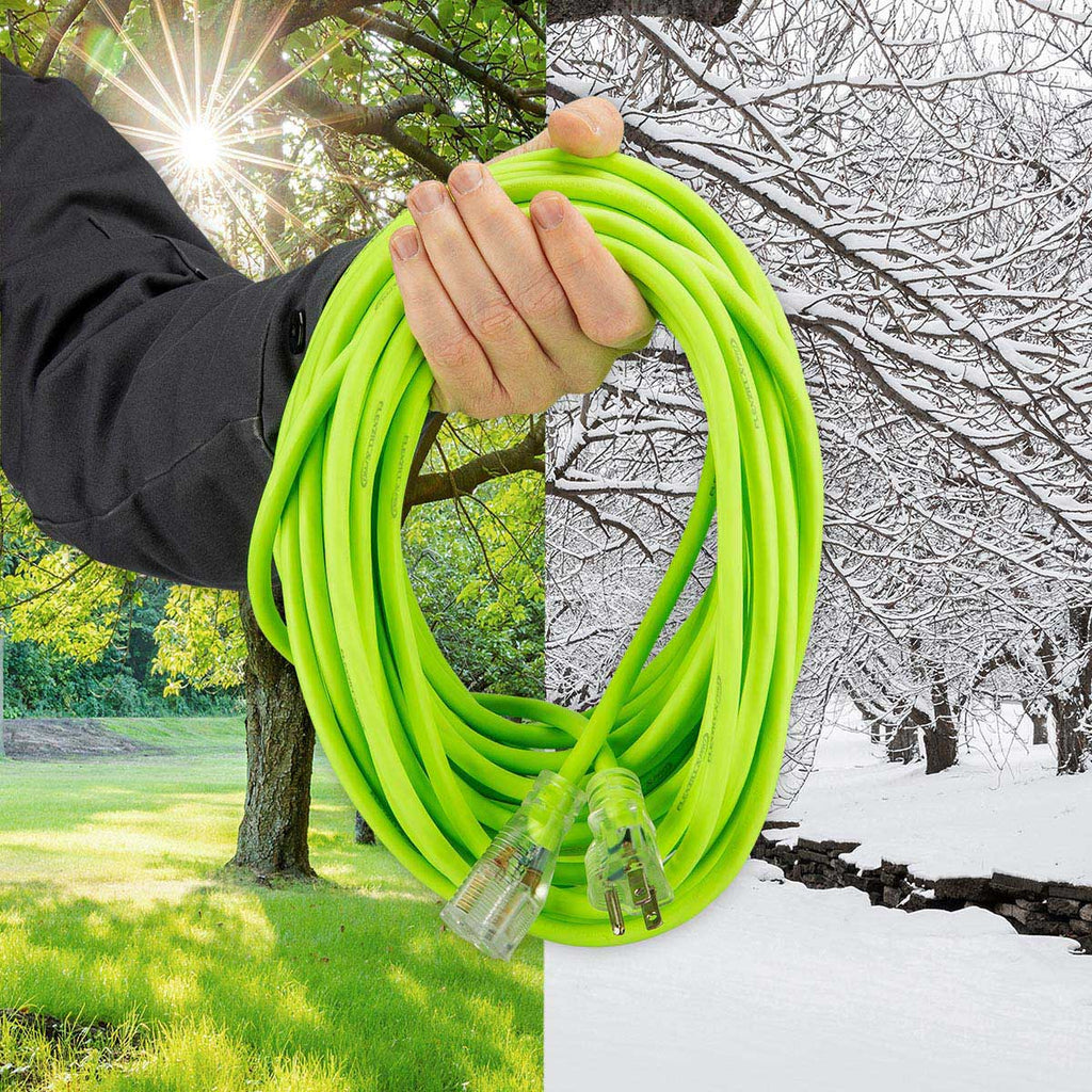 Flexzilla Pro Extension Cord, 12/3 AWG SJTW, 25 ft., Lighted Plug, Indoor/Outdoor, ZillaGreen - FZ512825
