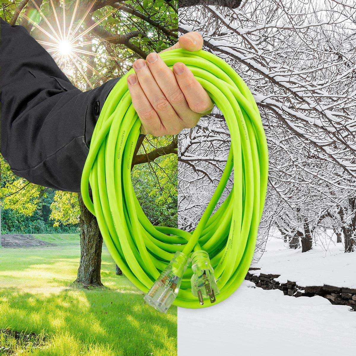 Flexzilla Pro Extension Cord, 12/3 AWG SJTW, 25 ft., Lighted Plug, Indoor/Outdoor, ZillaGreen - FZ512825