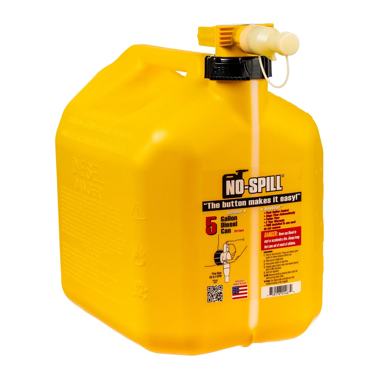 No-Spill NSP-1467S, 5 Gallon Gas Can for Diesel Fuel with View Stripe