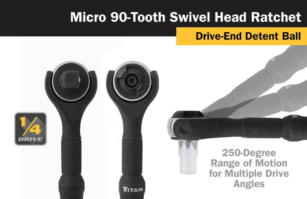 Titan 11313 1/4-Inch Drive x 4-Inch Micro 90-Tooth Swivel Head Ratchet