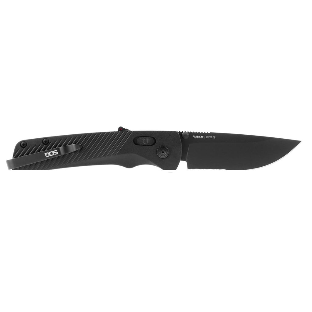 SOG Flash AT Daily Carry Ambidextrous Partially Serrated Pocket Folding Knife | Ergonomic Handle | D2 Steel Blade, Blackout