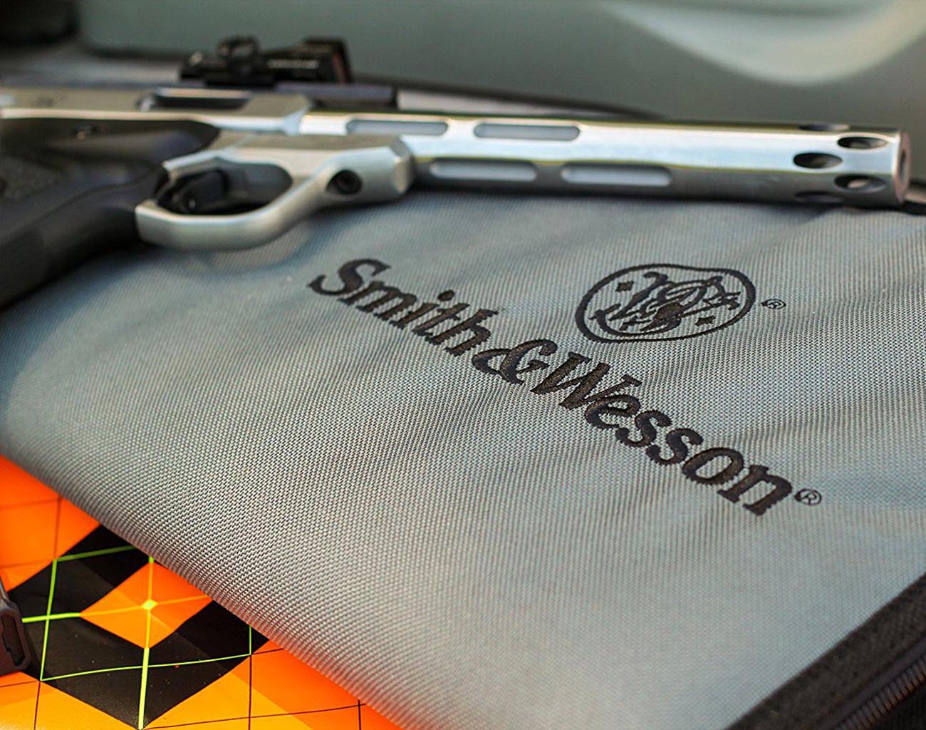 Smith & Wesson M&P Defender Handgun Case with Ballistic Fabric Construction and External Pockets for Shooting, Range, Storage and Transport,Grey