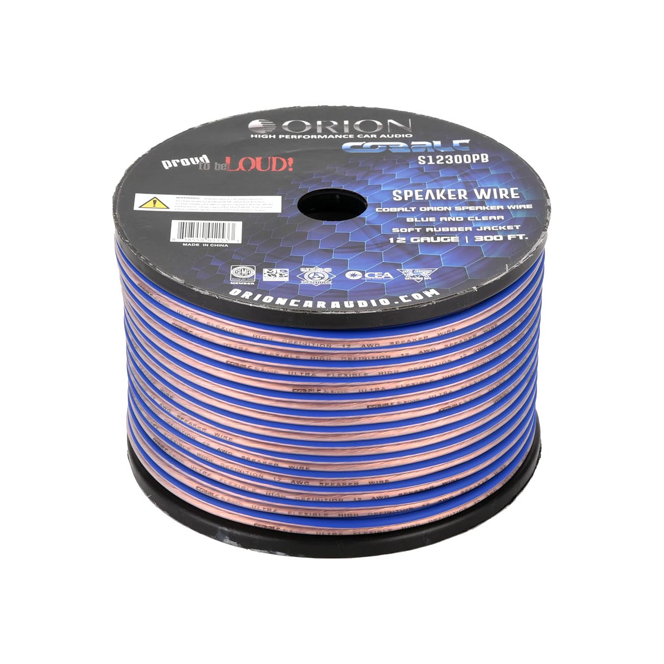 Orion Cobalt S12300PB 12 Gauge AWG (300-Ft Blue/Clear) High Powered Car Speaker Wire Roll, Surround Sound, Home Theater Speakers, RV Audio | 2x12 Gauge Speaker Cable/Wire Roll