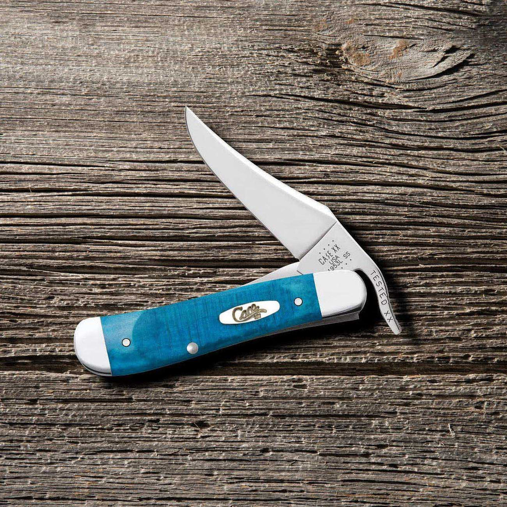 Case Knives 25589 RussLock Folding Pocket Knife – Caribbean Blue Bone Sawcut Jig Handle, Tru-Sharp Surgical Steel Clip Blade