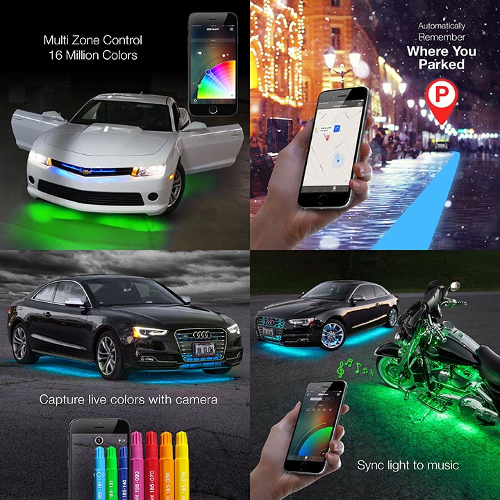 XKGLOW chrome App Control Car Mini LED Accent Light Kit - Interior
