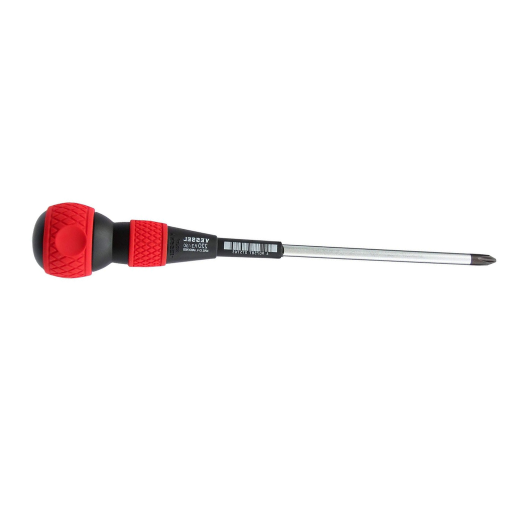 Vessel 220P2150 Ball Grip Screwdriver – Phillips #2 x 150mm JIS Precision Driver, Ergonomic Ball Handle, Magnetized Tip, Professional Hand Tool