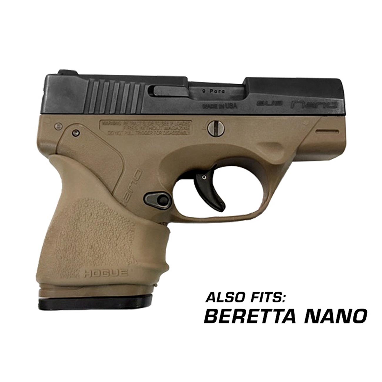 Hogue HandAll Beavertail Rubber Grip Sleeve for S&W Bodyguard 380, Taurus TCP, FDE - Flat Dark Earth - 18503