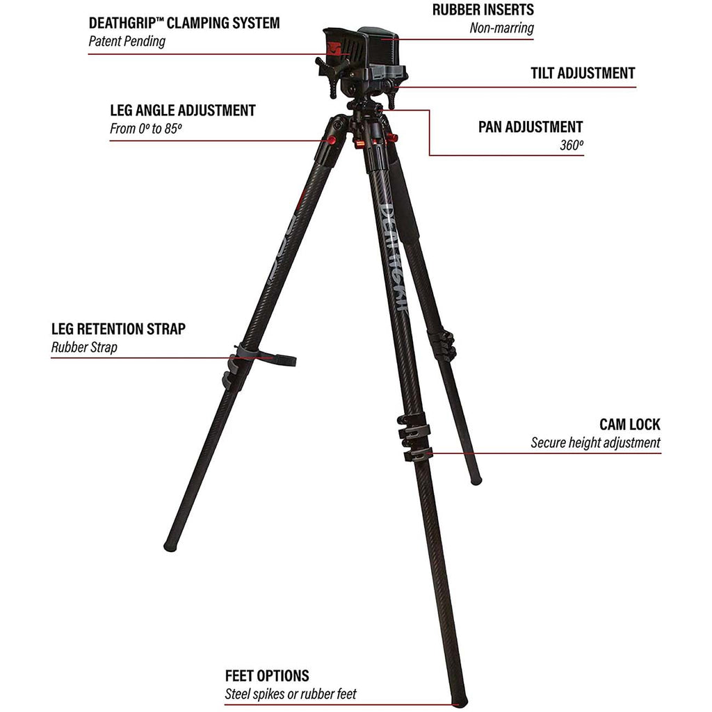 BOG DeathGrip Mossy Oak Bottomland Camo Tripod with Durable Aluminum Frame, Lightweight, Stable Design, Bubble Level, Adjustable Legs, and Hands-Free Operation for Hunting, Shooting, and Outdoors