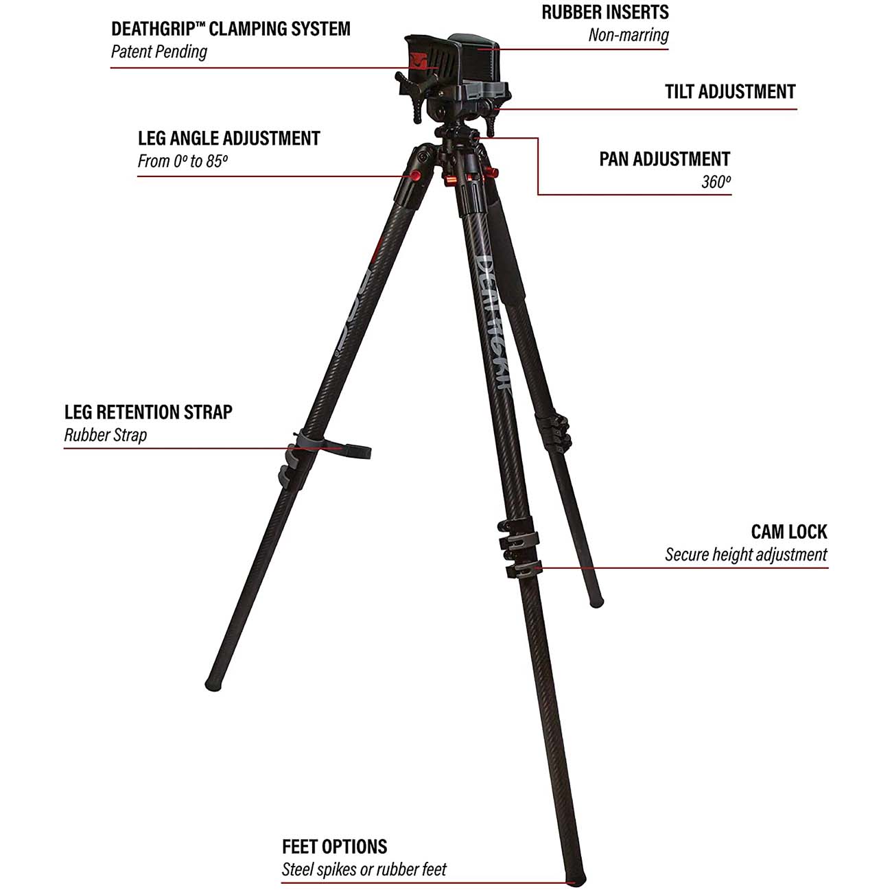 BOG DeathGrip Mossy Oak Bottomland Camo Tripod with Durable Aluminum Frame, Lightweight, Stable Design, Bubble Level, Adjustable Legs, and Hands-Free Operation for Hunting, Shooting, and Outdoors