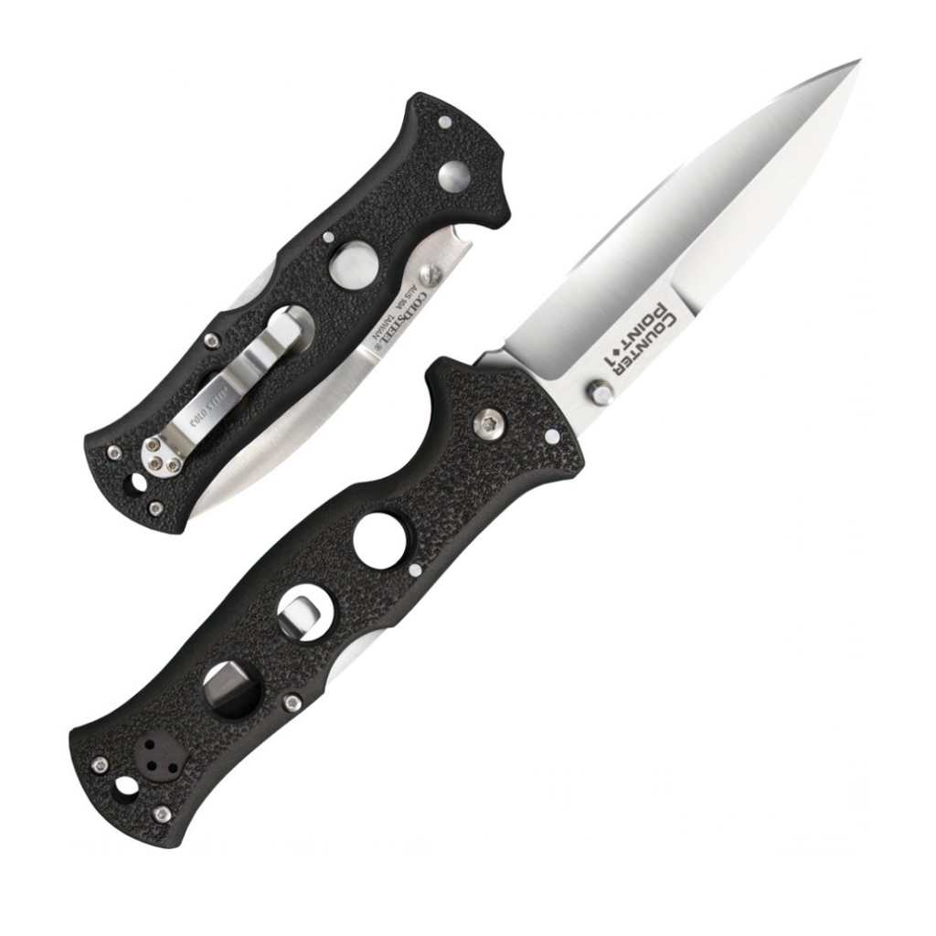 Cold Steel Counter Point Folding Knife with Tri-Ad Lock and Pocket Clip, Counter Point 1,Silver & Black