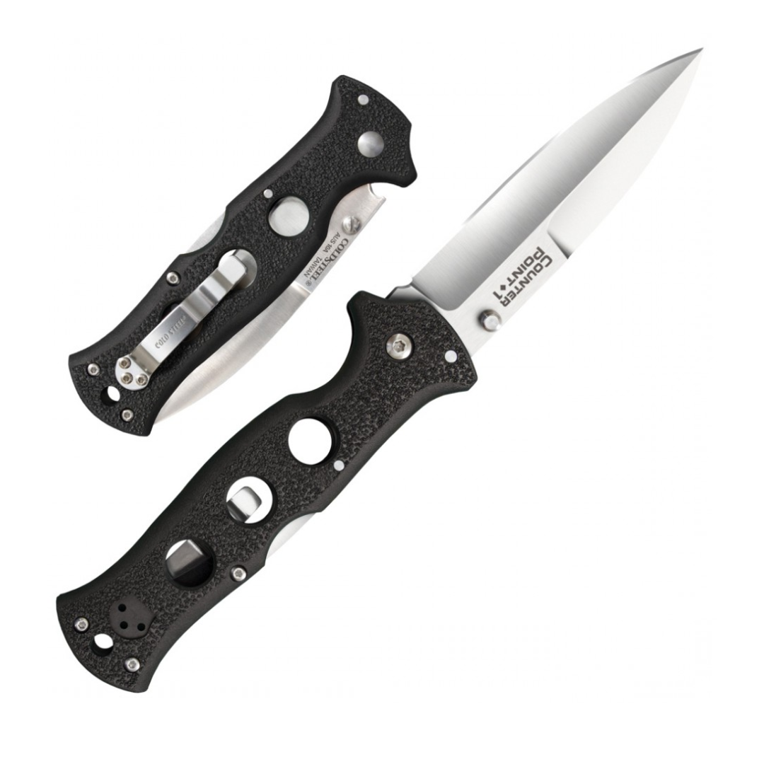 Cold Steel Counter Point Folding Knife with Tri-Ad Lock and Pocket Clip, Counter Point 1,Silver & Black