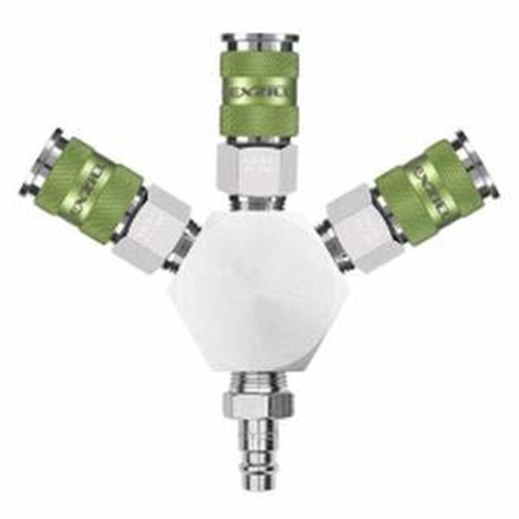Flexzilla A86666FZ Pro High Flow 3-Way Air Manifold, 3/8" NPT Aluminum Splitter with 3 Couplers & 1 Plug