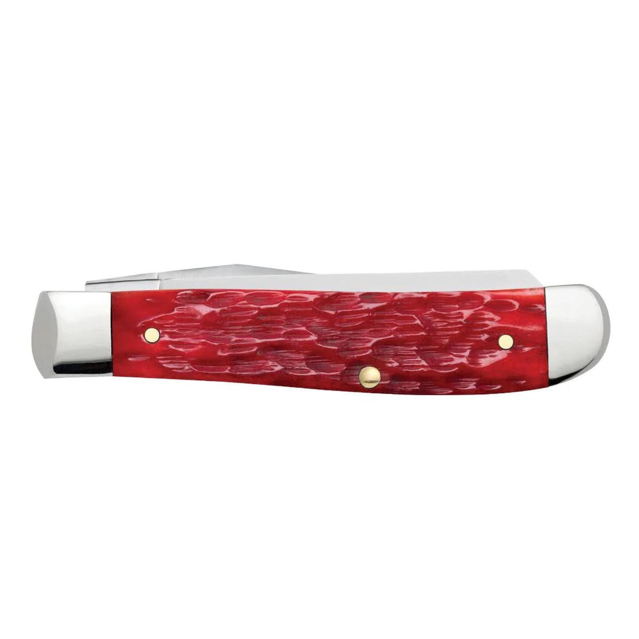Case Knives Peach Seed Jig Dark Red Bone Mini Trapper Pocket Knife 31952 – Carbon Steel Clip & Spey Blades, Traditional Folding Knife, 3.5” Closed