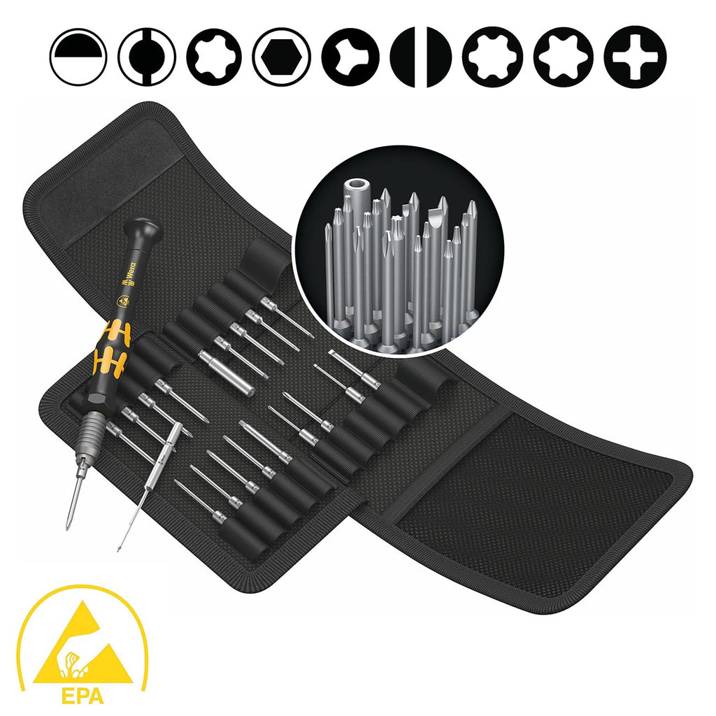 Wera 05135973001 ESD-Safe Precision Screwdriver Set – Kraftform Kompakt Micro 21-Piece Bitholding Electronics Repair Tool Kit