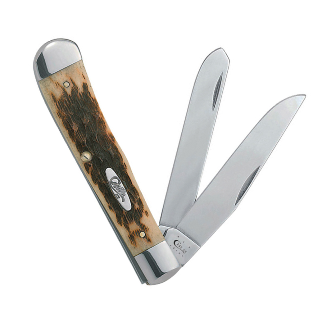 Case XX WR Pocket Knife Trapper With Genuine Bone Handle, Carbon Steel Blade(s), Length Closed: 4 1/8 Inches (Amber Bone)