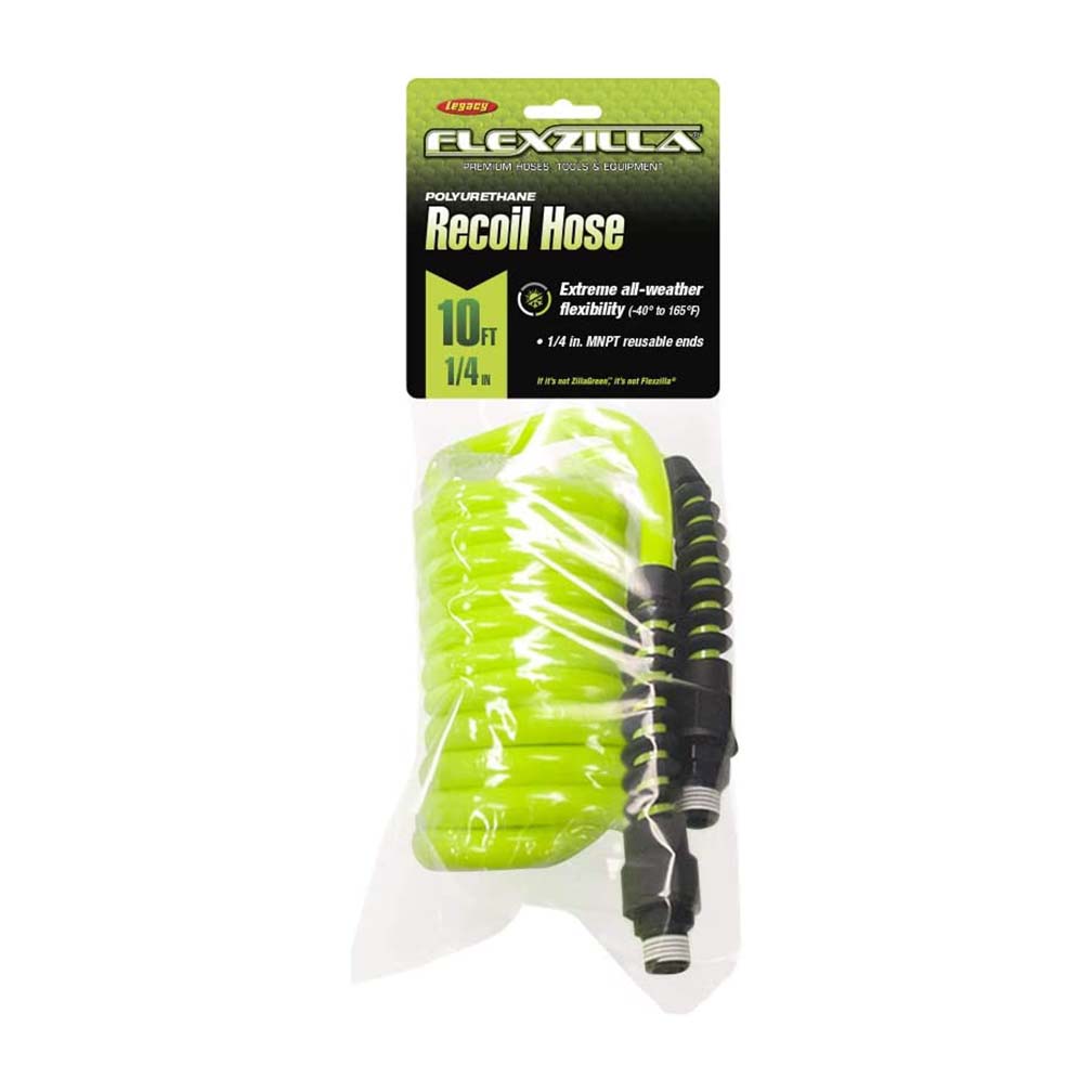 Flexzilla Polyurethane Recoil Air Hose, 1/4 in. x 10 ft., ZillaGreen - LP1410AFZ