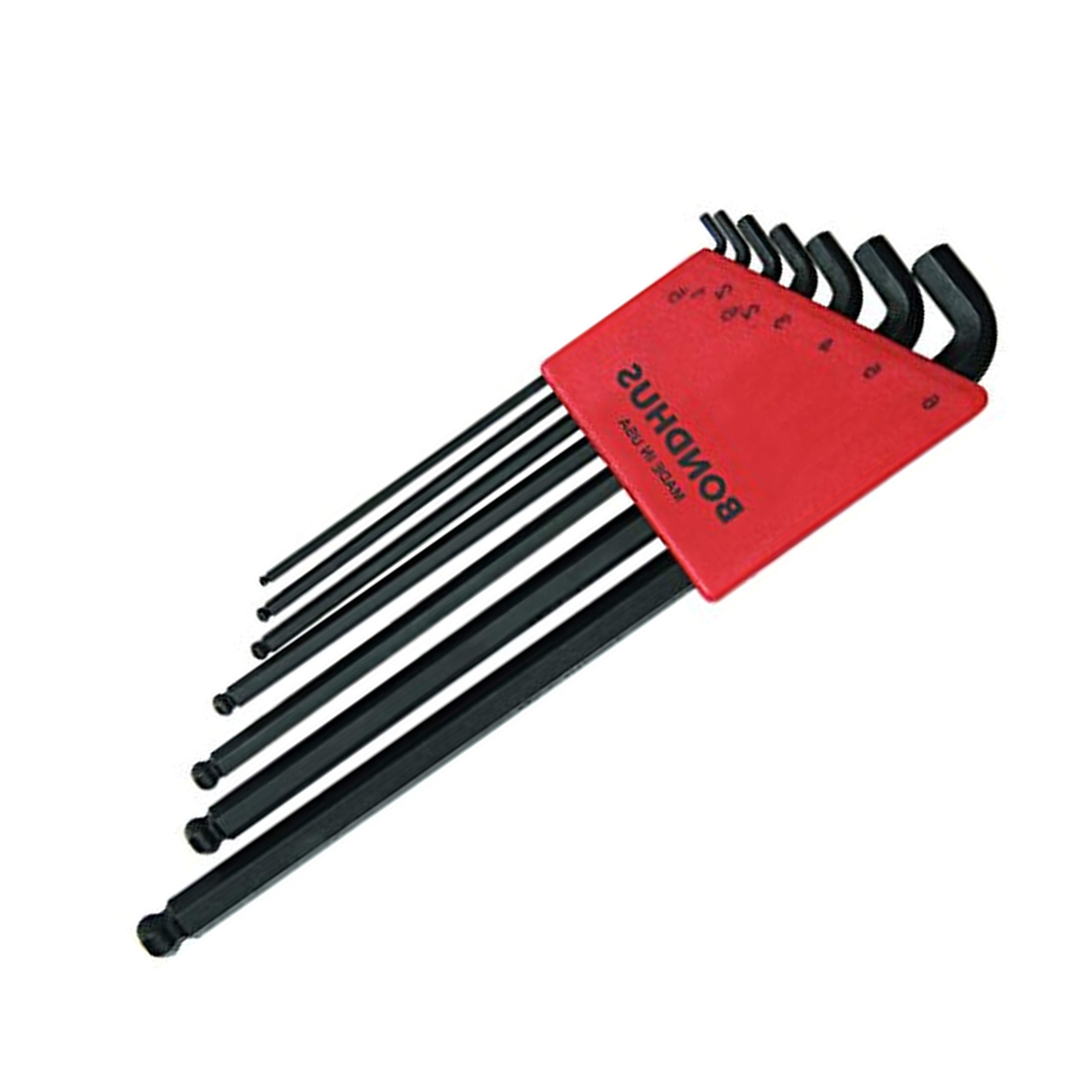 Bondhus 16592 Balldriver Stubby Metric Hex Key Set, 7-Piece Ball End L-Wrench Set 1.5mm–6mm, ProGuard Finish