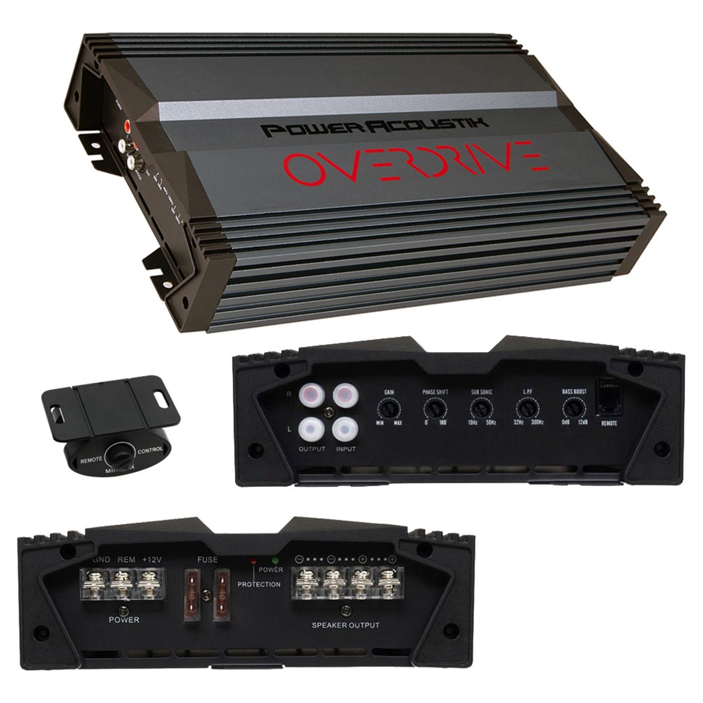 Power Acoustik OD13000 Overdrive Series 3000W Max Monoblock Amp – 1000W RMS @ 2Ω Class A/B Car Subwoofer Amplifier