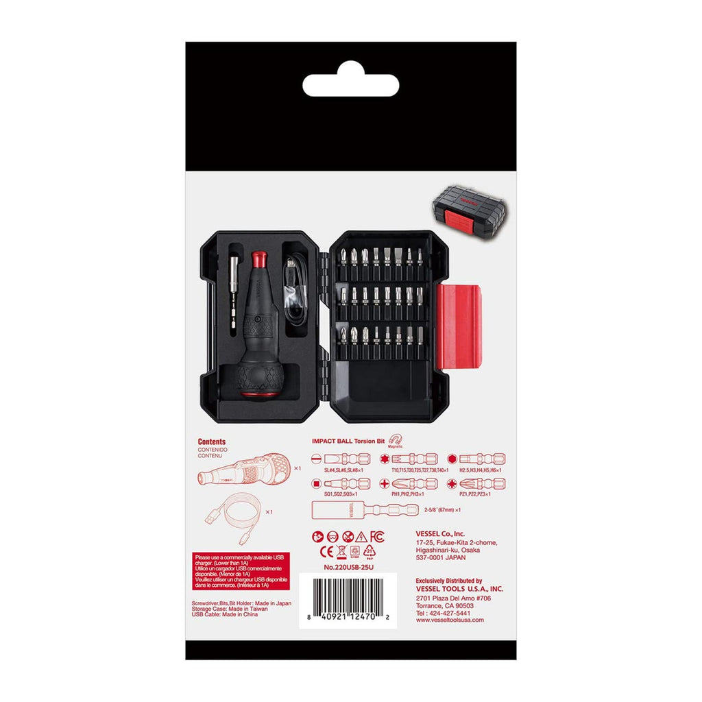 (USA Official) VESSEL e-ASSIST Screwdriver Higher Torque ver. with 25PC. Bit Set