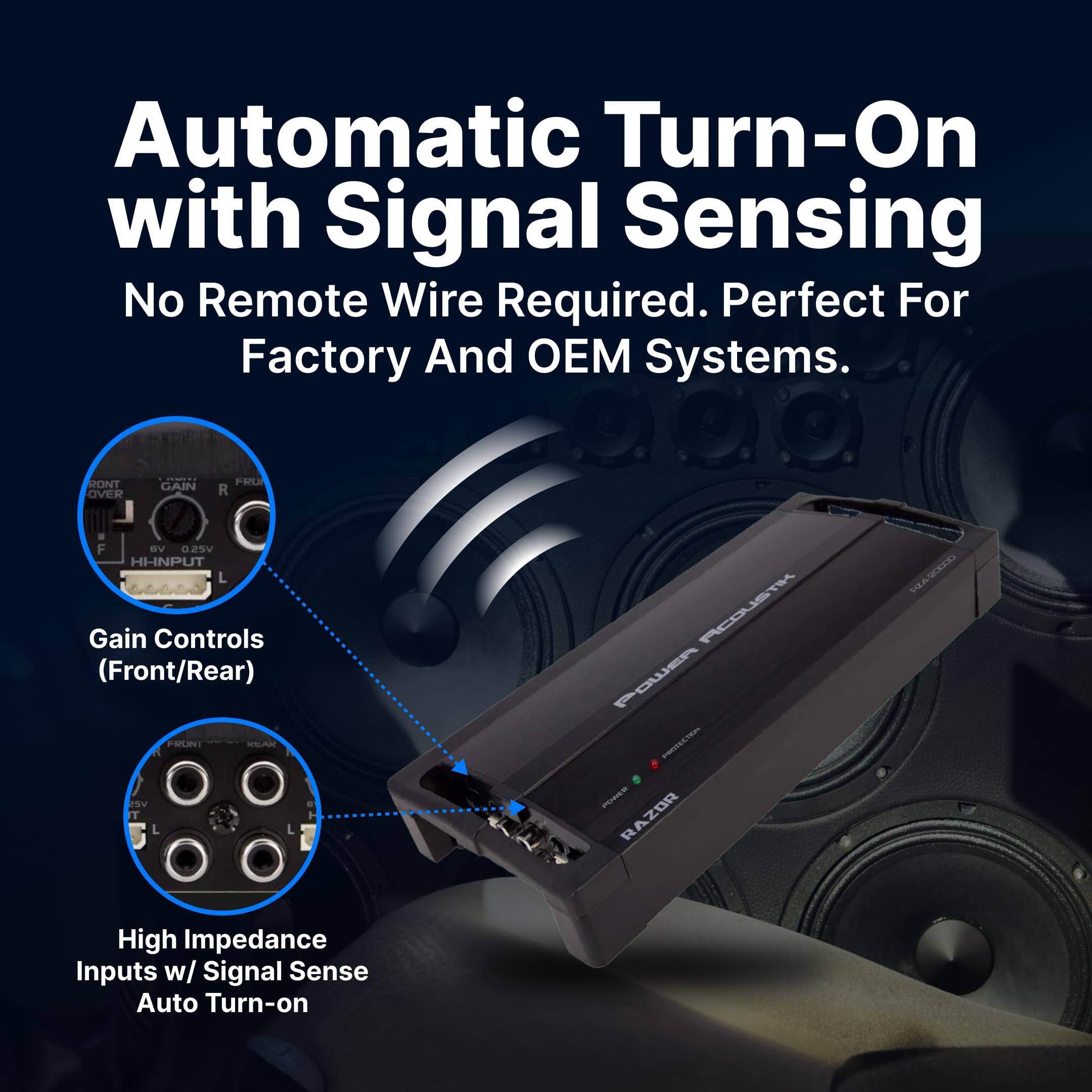Power Acoustik RZ4-2000D 2000W Class D 4 Channel Amplifier , Black , 13.60in. x 6.30in. x 3.50in.