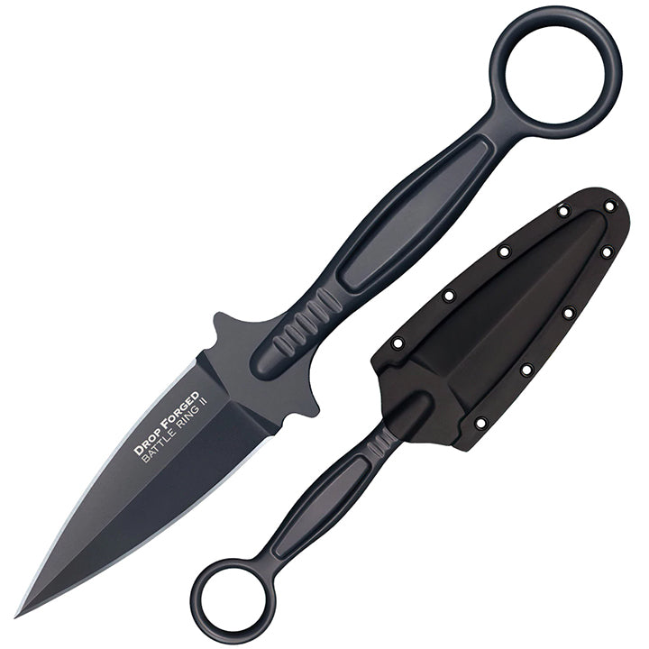 Cold Steel Drop Forged Battle Ring 2 3.5" 52100 High-Carbon Steel Fixed Blade EDC Tactical Hunting Utility Knife w/ 5.5" Ergonomic Handle, Internal Guard, Resistant Secure-Ex Sheath