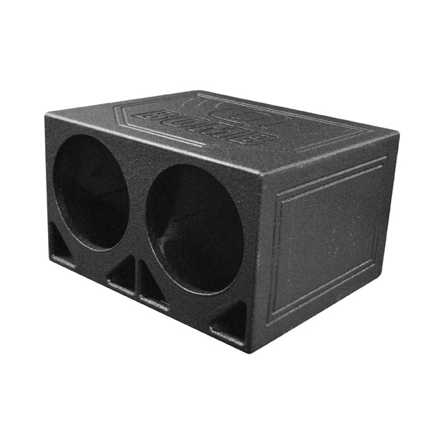 Q Power Dual 10 Inch Vented Triangle Ported Wood Subwoofer Enclosure Box with Durable Bedliner Spray and Spring Loaded Terminals, Black